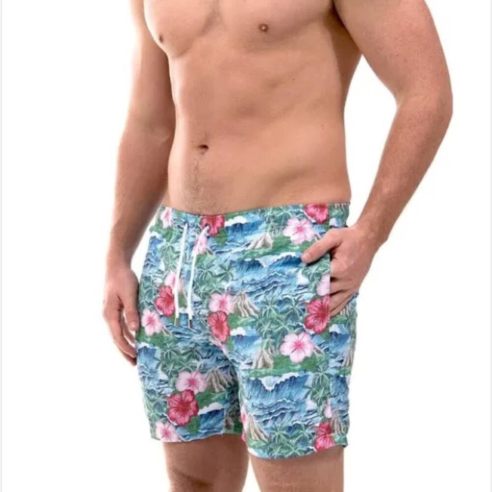 Franks Oahu Floral Print Swim Shorts Blue/Green/Pink Size Large